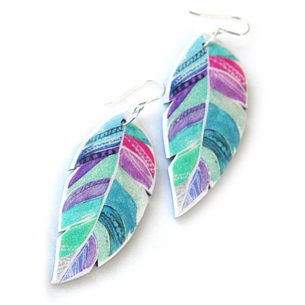 Green hot sale feather earrings